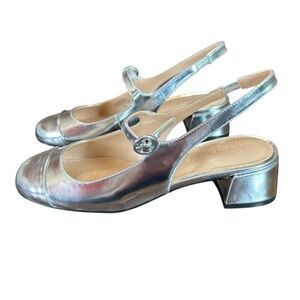 Marc Fisher Martie Patent Leather Silver  Slingback Mary Jane Pumps NEW 6.5